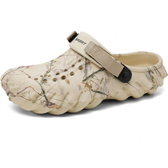 Mens Lightweight Waterproof Garden Clogs with Nature-Inspired Floral Print - Slip On Rubber EVA Mules with Adjustable Strap, Breathable Water Shoes for Beach, Yard, Pool, and Outdoor Adventures