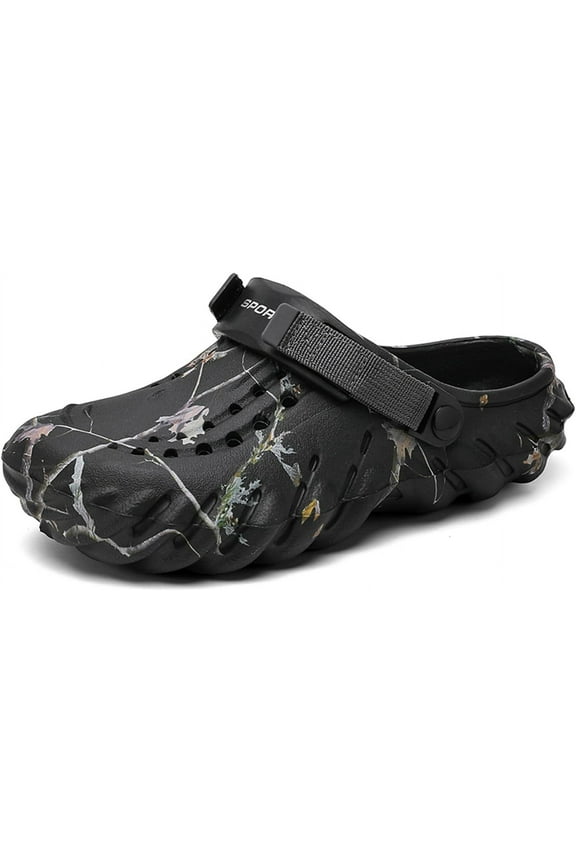 Mens Lightweight Waterproof Garden Clogs with Nature-Inspired Floral Print - Slip On Rubber EVA Mules with Adjustable Strap, Breathable Water Shoes for Beach, Yard, Pool, and Outdoor Adventures