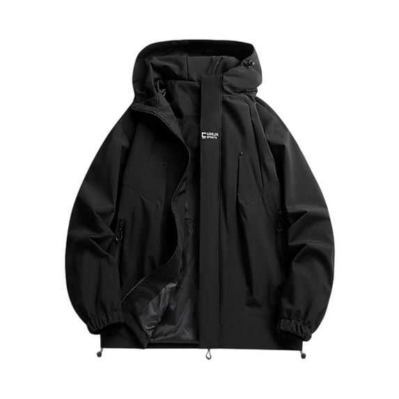 Mens Lightweight Waterproof Jacket Windproof Casual Loose Fit Solid Color Hooded Outdoor Jacket for Running Hiking Cycling