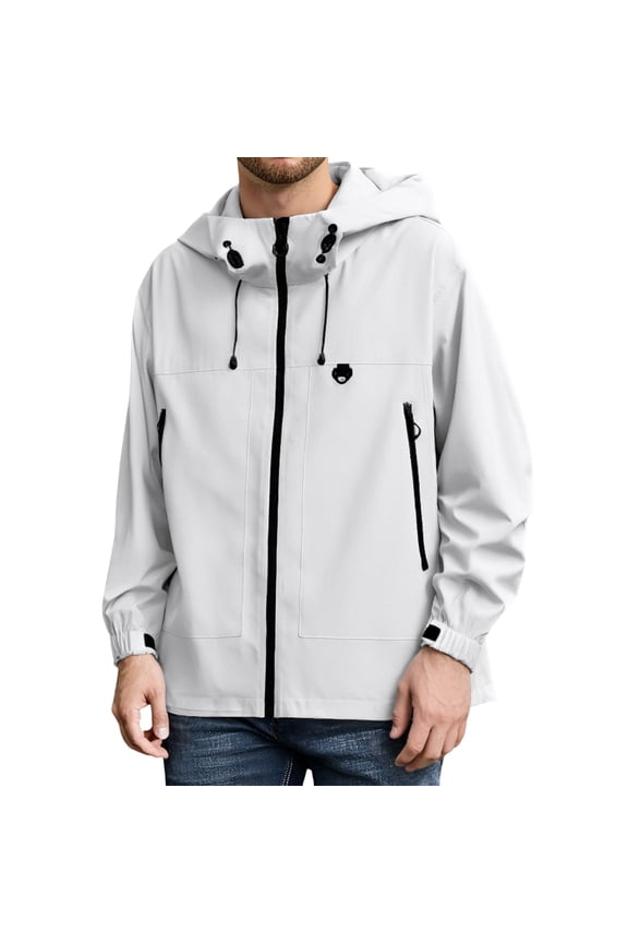Mens Lightweight Waterproof Jacket Windproof Rain Hooded Hiking Jackets Color: White Size: L