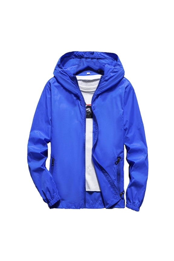 Mens Lightweight Windbreaker Waterproof Rain Jacket with Hood Outdoor Jackets For Men And Women Couples Blue 6XL