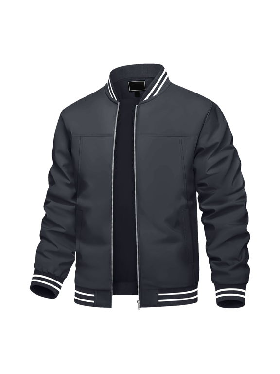 Men's Lightweight Windproof Bomber Jacket Water Resistant Warm Flight Coat Casual Baseball Collar Zip Up Outerwear for Spring Autumn Gray L