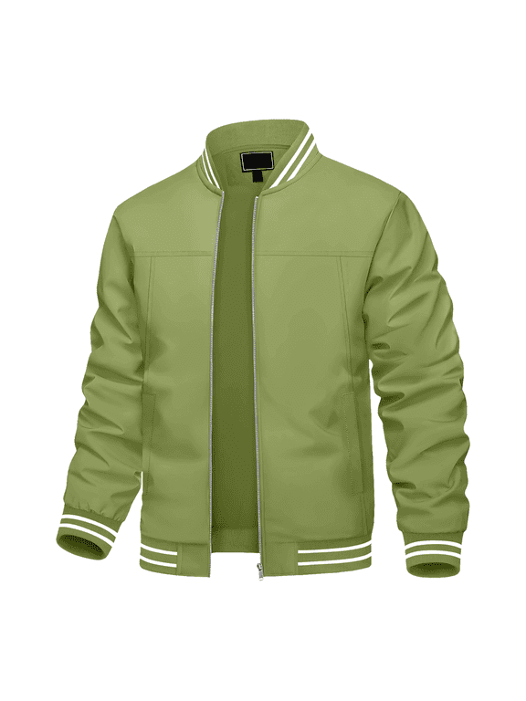 Men's Lightweight Windproof Bomber Jacket Water Resistant Warm Flight Coat Casual Baseball Collar Zip Up Outerwear for Spring Autumn Fluorescent Green XL