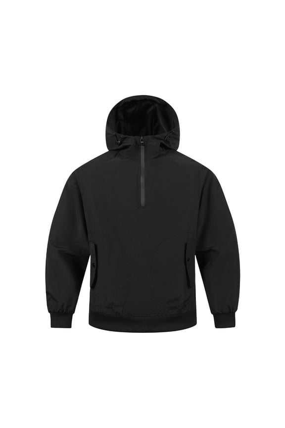 Mens Lightweight Windproof Quarter Zip Anorak Jacket Raglan Sleeve Hooded Pullover Windbreaker Ribbed Cuffs Snap Pockets for Hiking