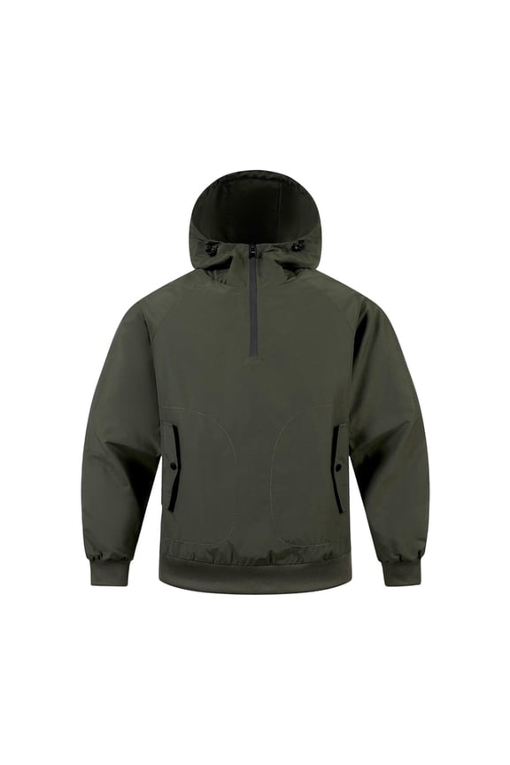 Mens Lightweight Windproof Quarter Zip Anorak Jacket Raglan Sleeve Hooded Pullover Windbreaker Ribbed Cuffs Snap Pockets for Hiking