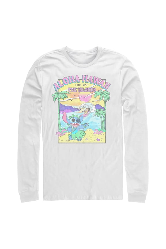Mens Lilo & Stitch Aloha Hawaii Come Visit the Islands Long Sleeve Shirt