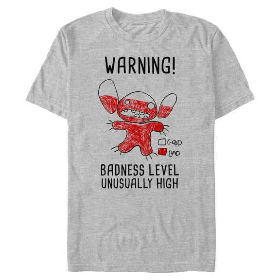 Mens Lilo & Stitch Badness Level Warning Sketch T Shirt