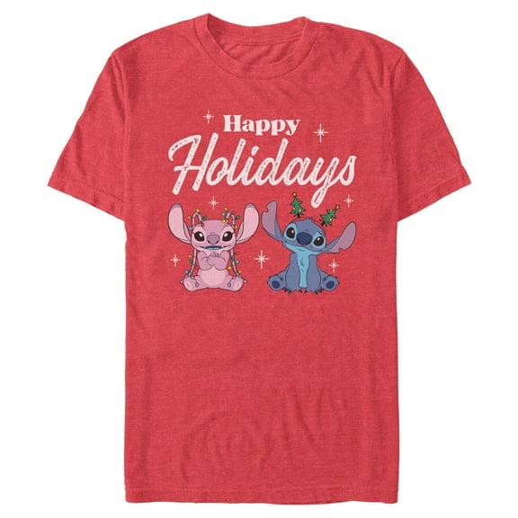 Mens Lilo & Stitch Happy Holidays Angel and Stitch T Shirt