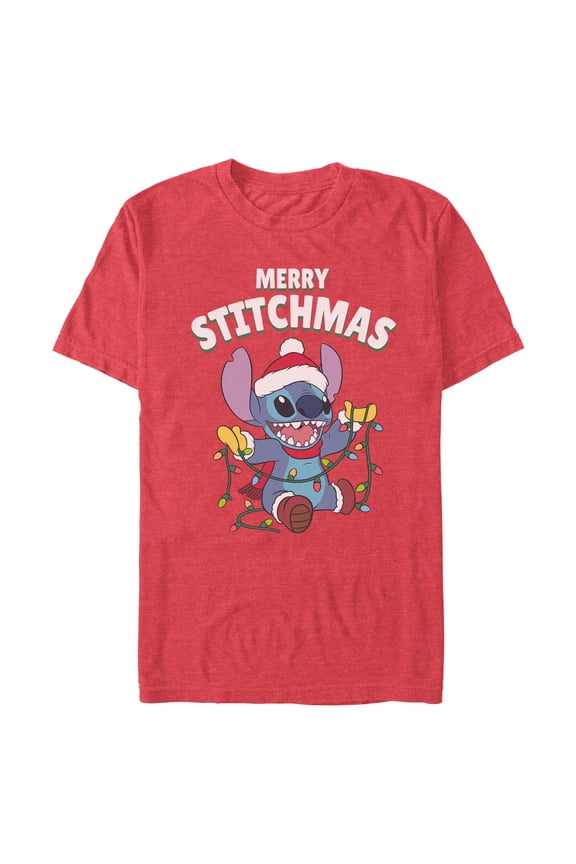 Mens Lilo & Stitch Merry Stitchmas Lights T Shirt