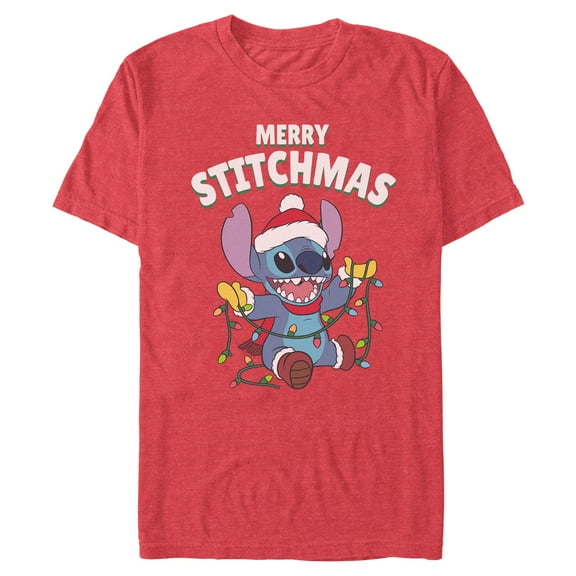 Mens Lilo & Stitch Merry Stitchmas Lights T Shirt