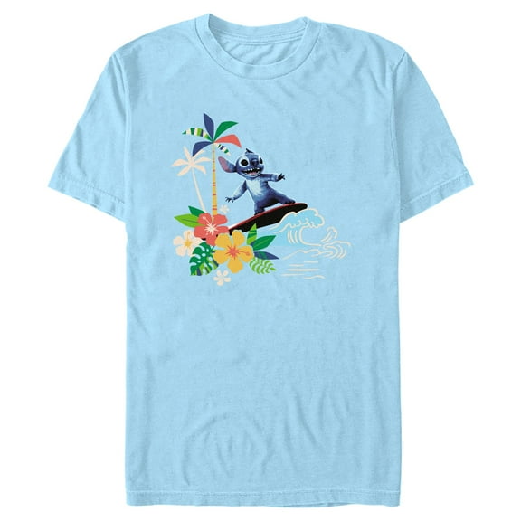 Mens Lilo & Stitch Surfing And Flowers T Shirt