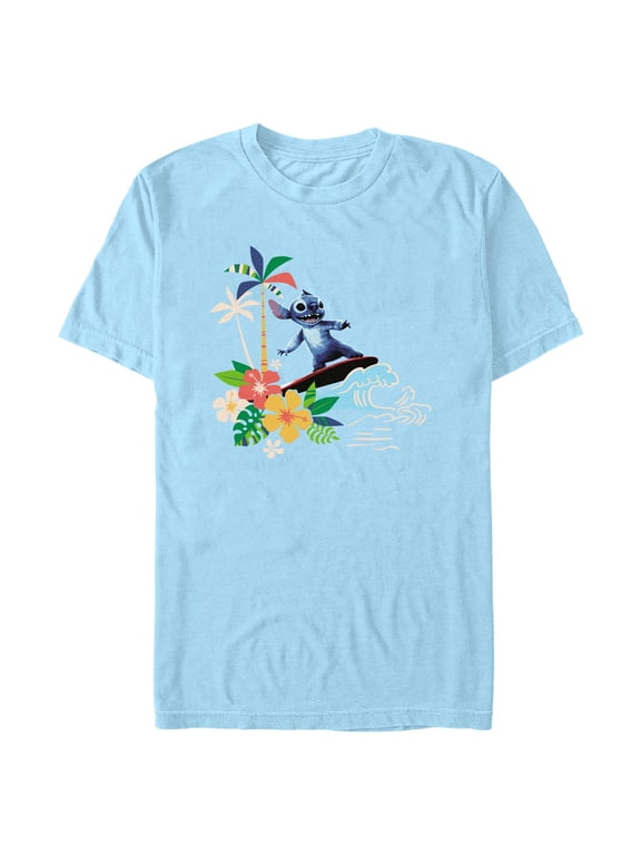 Mens Lilo & Stitch Surfing And Flowers T Shirt
