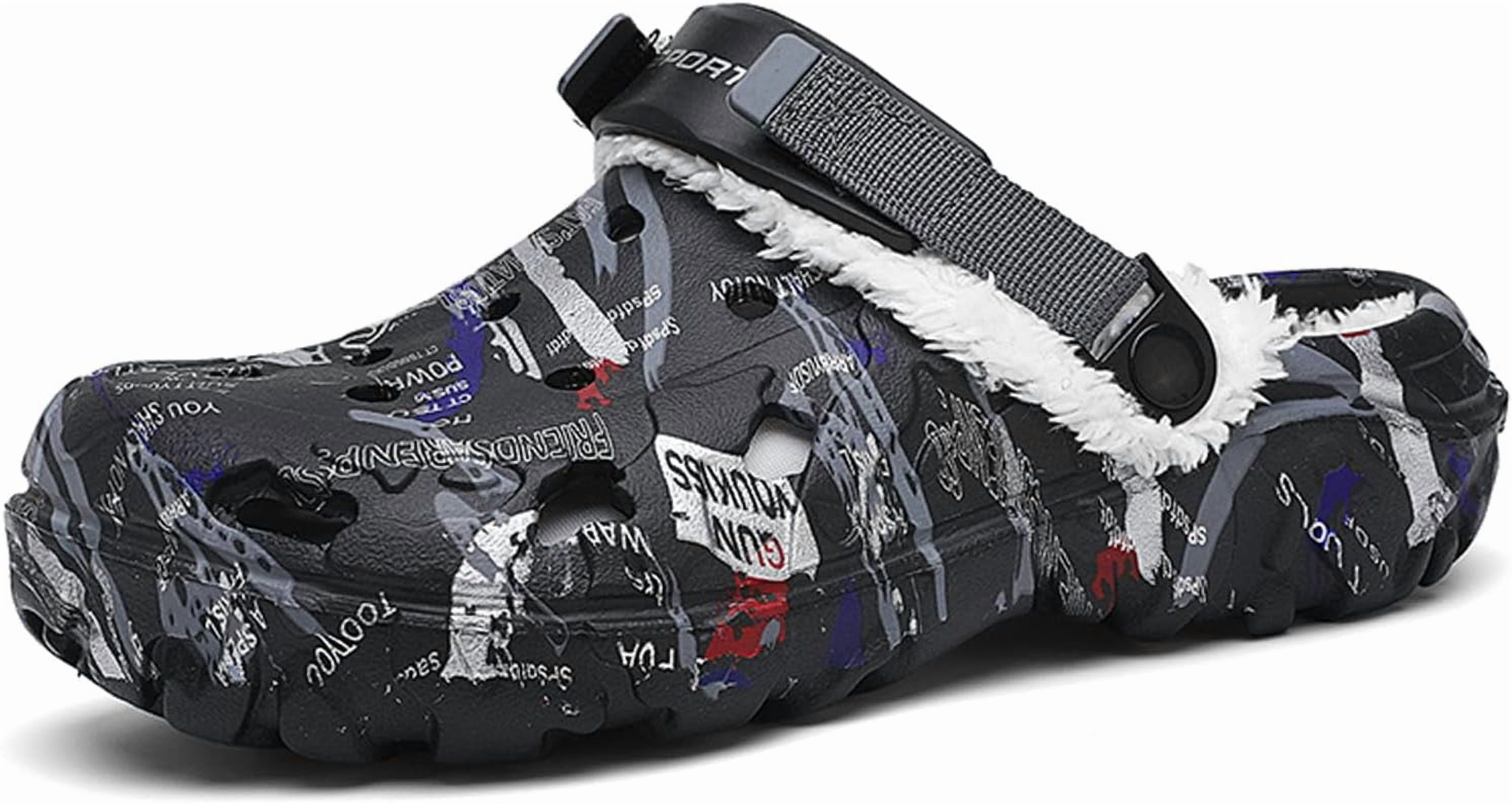 Mens Lined Clogs Camo Fuzzy Garden Shoes Winter Slip-On Slippers