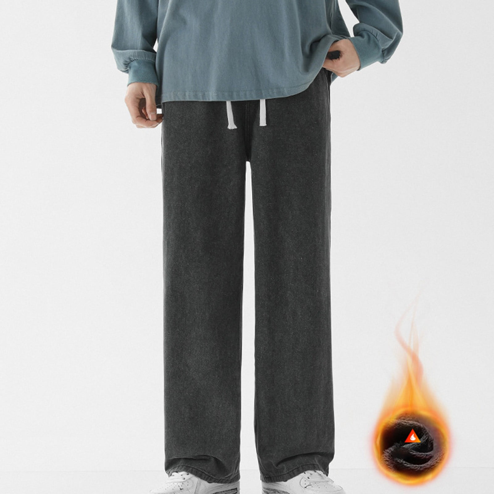 Mens Lined Jeans Winter Thicken Thermal Snow Trousers Comfort Loose Fit