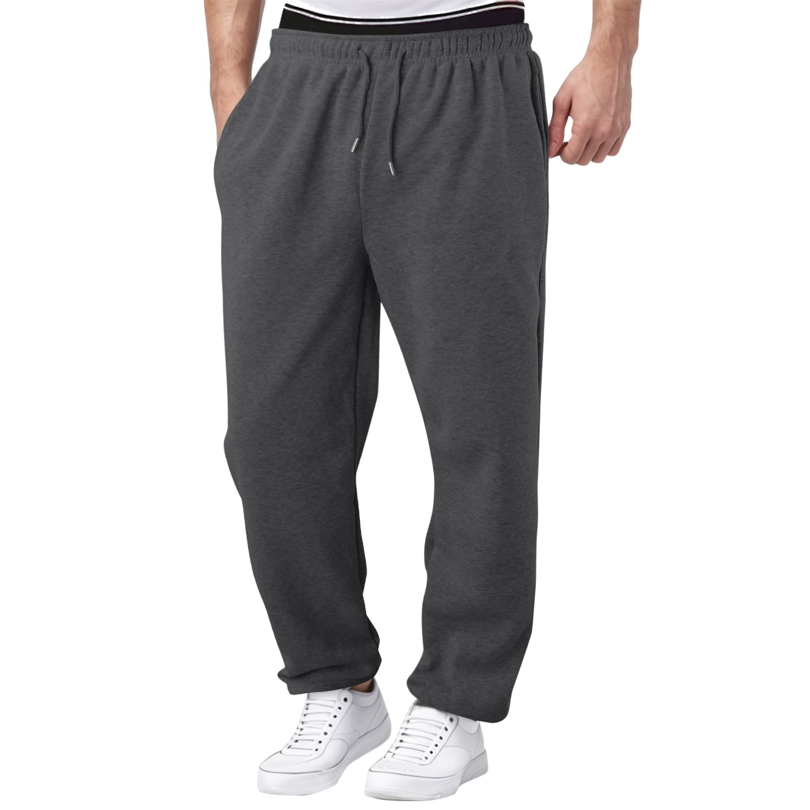 Mens Lined Sweatpants Large Size Wide Straight Leg Trousers Casual ...