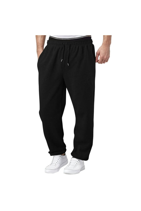 Mens Lined Sweatpants Open Bottom Cargo Sweat Pants for Man Wide Leg Cotton Joggers Lounge Pants with Pockets