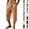 thumbnail image 1 of Mens Linen Capri Pants Loose Lightweight Below Knee 3/4 Pants Drawstring Gym Workout Long Shorts Travel Beach Pant Earthy Yellow M, 1 of 9