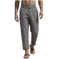 thumbnail image 1 of Mens Linen Cargo Pants Lightweight Golf Dress Pants Button Casual Loose Summer Beach Yoga Pants with Multi Pockets Size 3XL Gray, 1 of 7