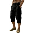 thumbnail image 1 of Mens Linen Cargo Pants Summer Casual Elastic Waist Capris Pants Relaxed Beach Travel Drawstring Trousers with Multi Pockets, 1 of 5