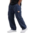 thumbnail image 1 of Mens Linen Cargo Pants Summer Casual Elastic Waist Straight Leg Trousers Flowy Breathable Beach Vacation Linen Pants, 3XL, 1 of 5