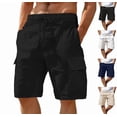 thumbnail image 1 of Mens Linen Cargo Shorts Casual Drawstring Shorts Relaxed Fit Summer Beach for Men Black M, 1 of 4