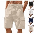 thumbnail image 1 of Mens Linen Cargo Shorts Casual Drawstring Shorts Relaxed Fit Summer Beach for Men Khaki M, 1 of 4