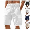 thumbnail image 1 of Mens Linen Cargo Shorts Casual Drawstring Shorts Relaxed Fit Summer Beach for Men White M, 1 of 4