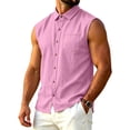 thumbnail image 1 of Mens Linen Casual Button Down Sleeveless Shirts Summer Beach Collared Muscle Tank Top Cut Off Vest with Pocket, 1 of 6
