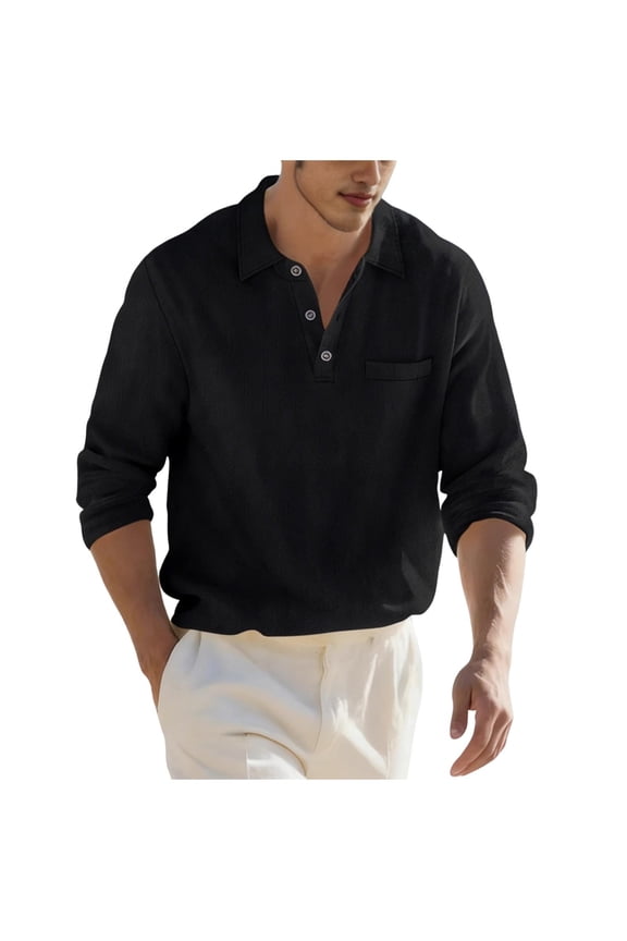 Mens Linen Collared Shirt Long Sleeve Button Placket T-Shirt Summer Fall Beach Hippie Shirt Birthday Surprises For Him