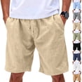 thumbnail image 1 of Mens Linen Cotton Elastic Waist Drawstring Shorts Side Pockets Relaxed Fit Knee Length Capris Lightweight Breathable Summer Daily Casual Beach Bottoms , #01 Khaki, M, 1 of 7