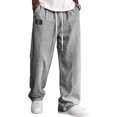 thumbnail image 1 of Mens Linen Cotton Pants Drawstring Waist Lightweight Baggy Sweatpants Loose Fit Beach Travel Straight Leg Pants With Pockets, 1 of 4