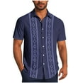 thumbnail image 1 of Mens Linen Cotton Shirts Casual Button Down Short Sleeve Cuban Guayabera Band Collar Shirt Summer Beach T-Shirt, 1 of 5