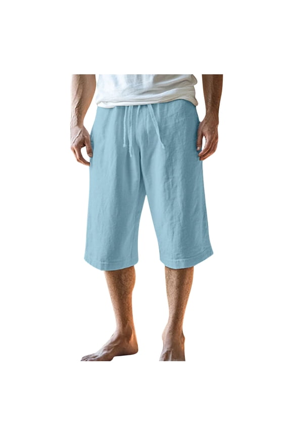 Mens Linen Harem Capri Pants Drawstring 3/4 Shorts Casual Beach Yoga Hippie Thai Pants Cargo Pants for Men Loose Fit