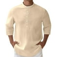 thumbnail image 1 of Mens Linen Henley Shirt 3/4 Sleeve Cotton Blend Button Down Band Collar Lightweight Beach Top Summer Casual Vacation Wear Comfort Fit Daily Essential, 1 of 4