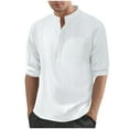 thumbnail image 1 of Mens Linen Henley Shirt Short Sleeve Summer Beach T Shirts Button Down Collared Workout Athletic Tee Tops, 1 of 7