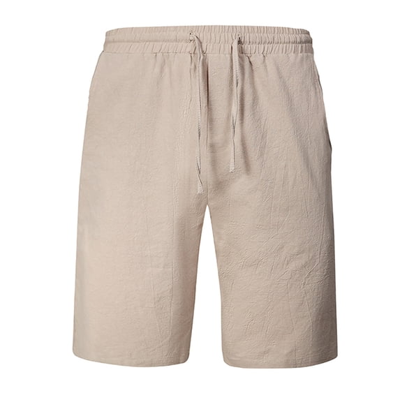 Mens Linen Knee Length Shorts Casual Loose Knee-Length Pants Drawstring Summer Capri Pant