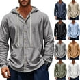 thumbnail image 1 of Mens Linen Long Sleeve Button Down Shirts with Pockets Casual Beach Shirts Lightweight Fashion Hoodies Light Blue L, 1 of 5