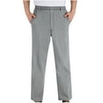 thumbnail image 1 of Mens Linen Pant Casual Long Trouser Elastic High Waist Plus Size Dressy Casual Pants with Pockets, 1 of 4