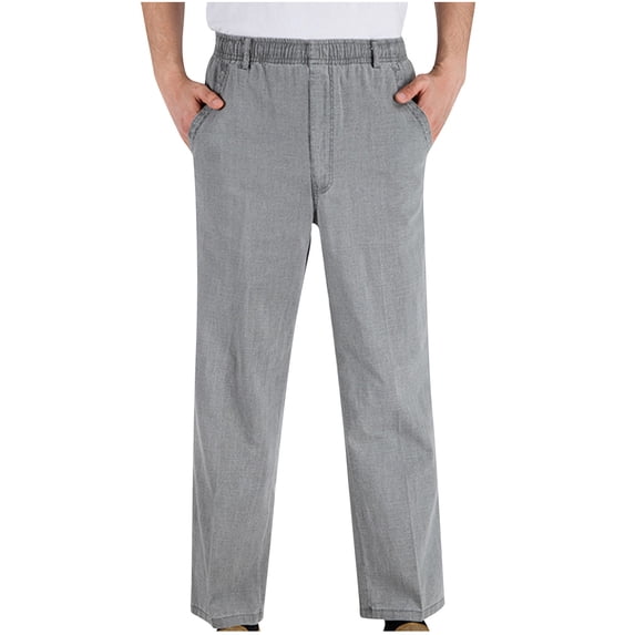 Mens Linen Pant Casual Long Trouser Elastic High Waist Plus Size Dressy Casual Pants with Pockets