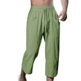thumbnail image 1 of Mens Linen Pants 3/4 Length Cotton Linen Shorts Plain Summer Shorts Elasticated Waist Casual Lightweight Cropped Trousers Solid Color Drawstring Three Quarter Pants with Pockets, 1 of 4