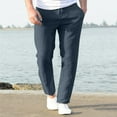 thumbnail image 1 of Mens Linen Pants Casual Drawstring Elastic Waist Straight Leg Pants Lightweight Solid Baggy Lounge Trousers, 1 of 5