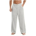 thumbnail image 1 of Mens Linen Pants Casual Elastic Waist Drawstring Lightweight Pant Solid Color Button Daily Thin Trousers with Pockets Gray XL, 1 of 8