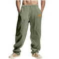 thumbnail image 1 of Mens Linen Pants Casual Elastic Waist Drawstring Lightweight Pant Solid Color Drawstring Daily Thin Trousers with Pockets Army Green M, 1 of 9
