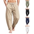 thumbnail image 1 of Mens Linen Pants Casual Harem Pants Elastic Waist Drawstring Loose Fit Casual Lightweight Summer Beach Pants with Pockets Baggy Trousers Army Green L, 1 of 6