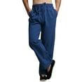 thumbnail image 1 of Mens Linen Pants Casual Loose Fit Elastic Waist Trousers with Pockets, 1 of 1