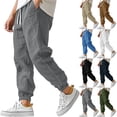 thumbnail image 1 of Mens Linen Pants Casual Summer Elastic Waist Baggy Joggers Lightweight Drawstring Beach Lounge Pants with Pockets, L, 1 of 7