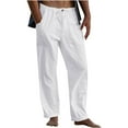 thumbnail image 1 of Mens Linen Pants Drawstring High Waited Trousers Loose Fit Lightweight Straight Leg Trouser with Pockets, 1 of 5