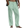 thumbnail image 1 of Mens Linen Pants Drawstring High Waited Trousers Loose Fit Lightweight Straight Leg Trouser with Pockets, 1 of 5