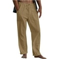 thumbnail image 1 of Mens Linen Pants Drawstring High Waited Trousers Loose Fit Lightweight Straight Leg Trouser with Pockets, 1 of 5