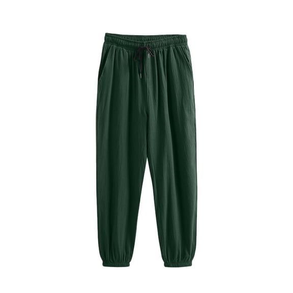Mens Linen Pants Elastic Waist Loose Fit Jogger Pants Lightweight Straight Leg Trousers Summer Beach Pant